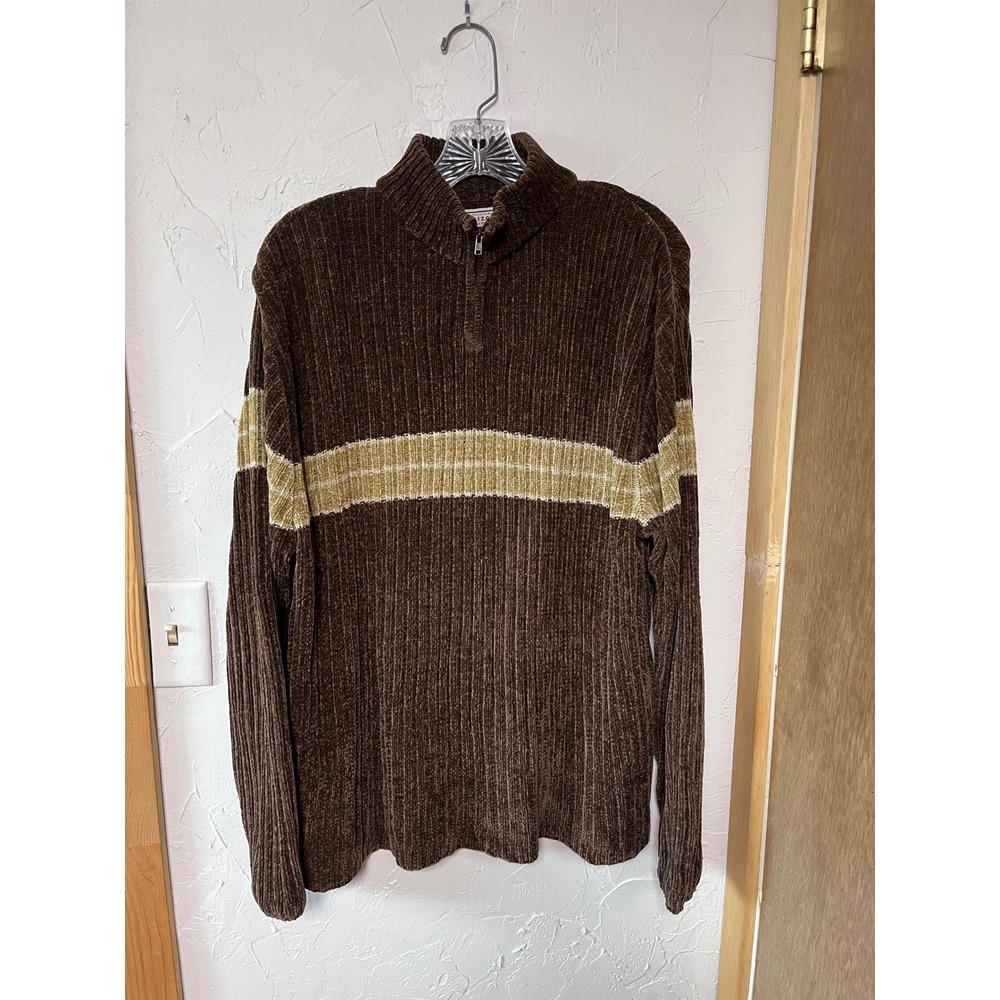 VTG Arizona Jean Company‎ Men's Brown Ribbed Quarter Zip Pullover Sweater Medium